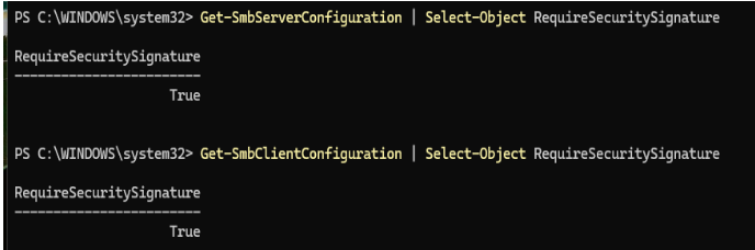 Vérification de la signature SMB en PowerShell avec Get-SmbServerConfiguration, ou du profil de pare-feu avec Get-NetFirewallProfile